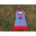 2015 hot sell baby girl july 4th chervon A Line dress with matching bow and necklace